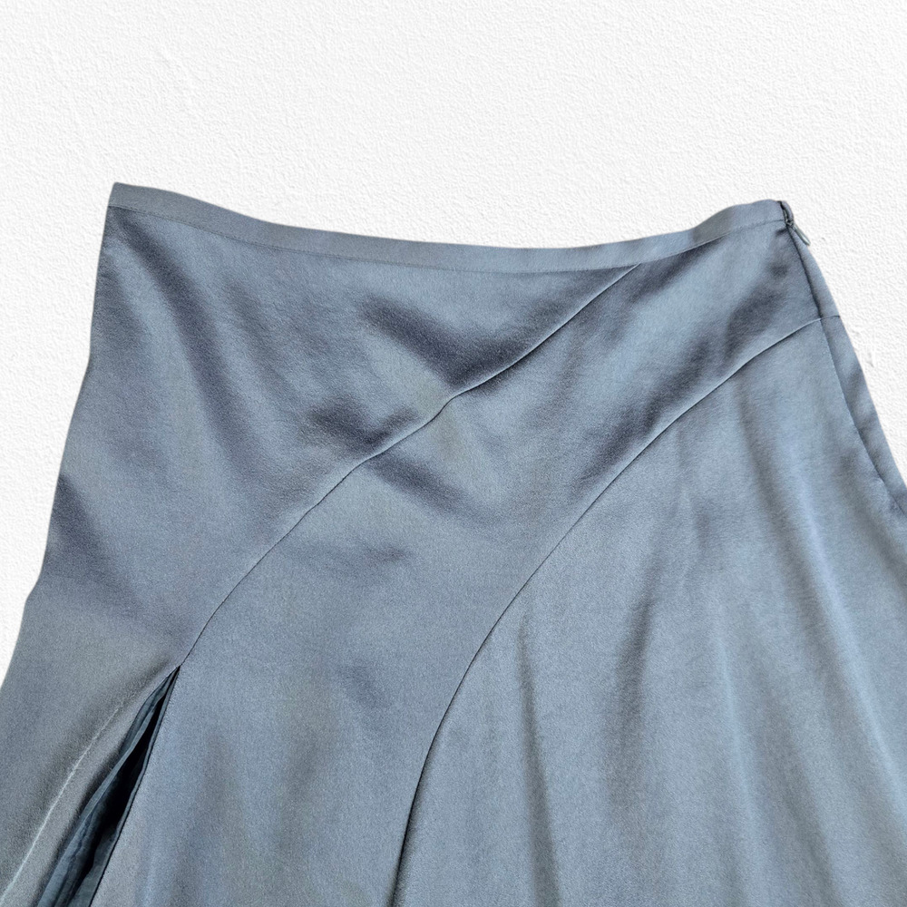 Vince Gray Blue Green Asymmetrical Satin Pleated Modern Luxe Midi Skirt Size 2 - Picture 3 of 12